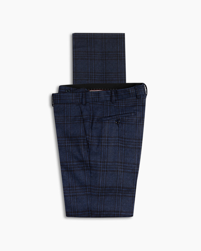 Navy Check Wool & Cashmere Pant