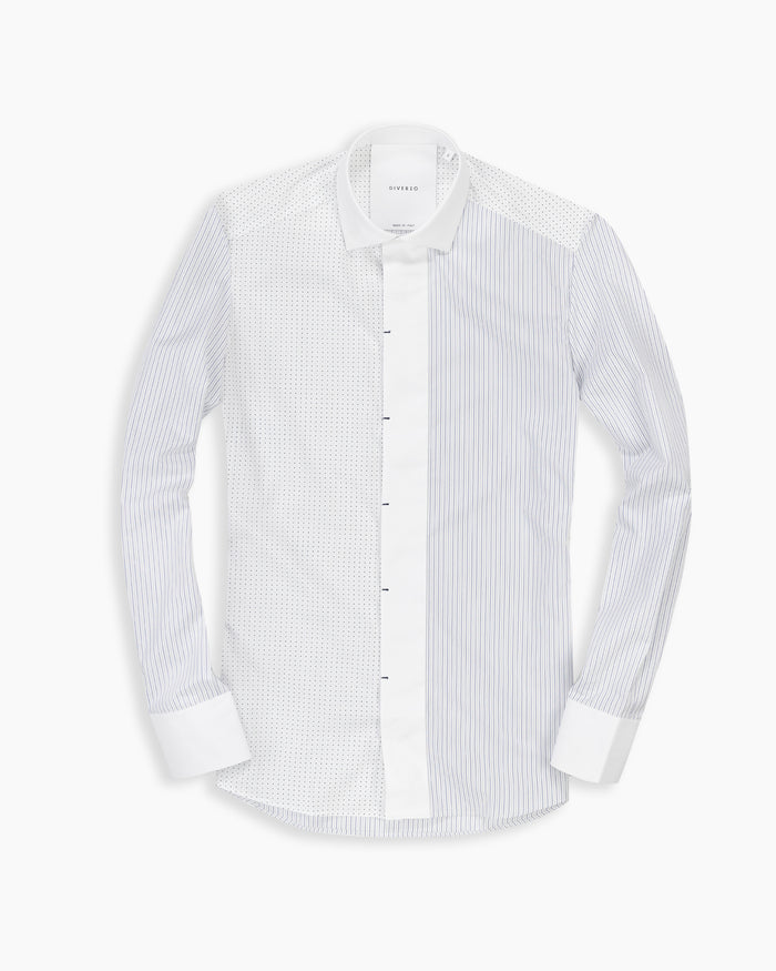 White Print & Stripe Patchwork Shirt