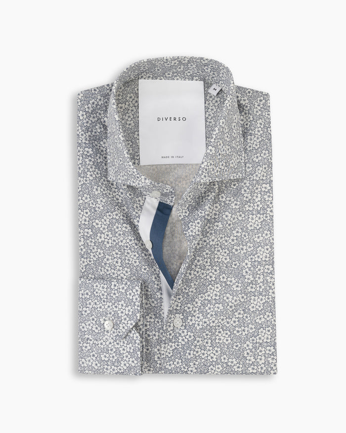 Blue Floral Print Twin Trim Shirt