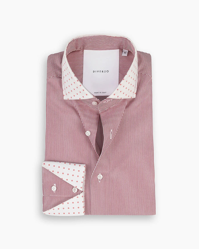 Burgundy Needle-Stripe Contrast Veil Shirt