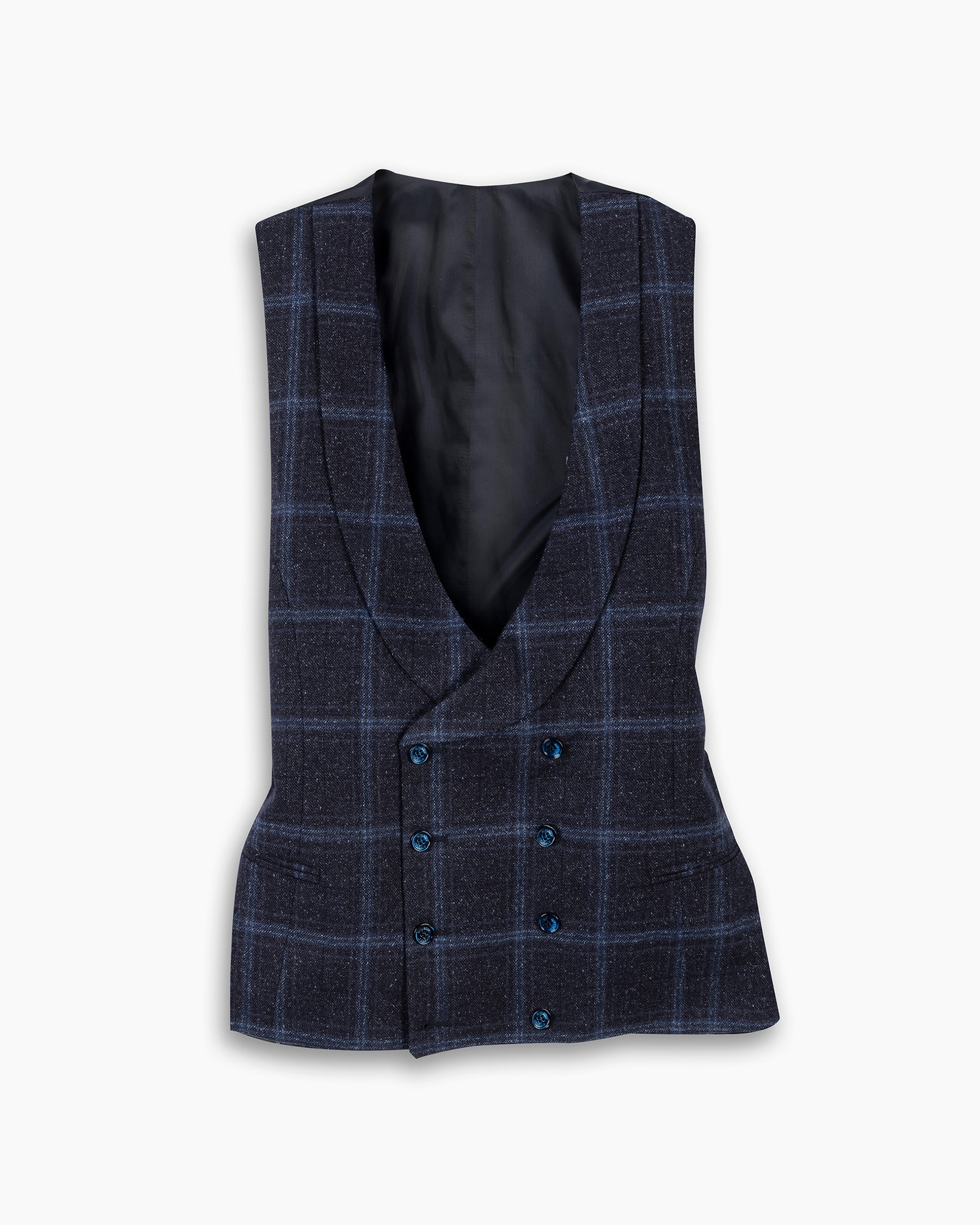 Navy Window Pane Double Breasted Waistcoat