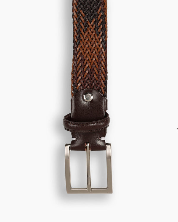 Brown & Tan Leather Woven Belt