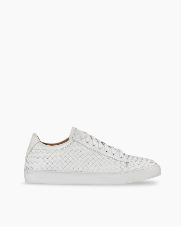 White Hand Woven Low-Top Sneakers