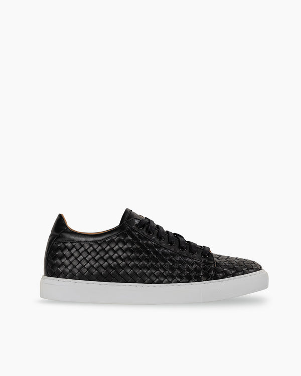 Black on White Hand Woven Sneakers