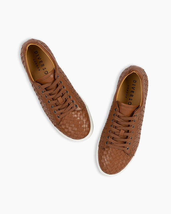 Cognac Hand Woven Sneakers