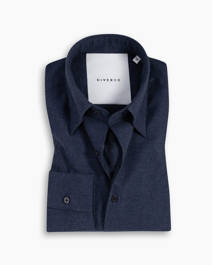 Navy Cotton-Cashmere Nascosto Shirt