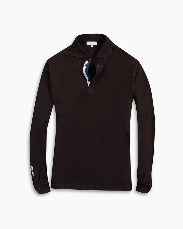 Dark Brown Twin-Trim Long Sleeve Polo