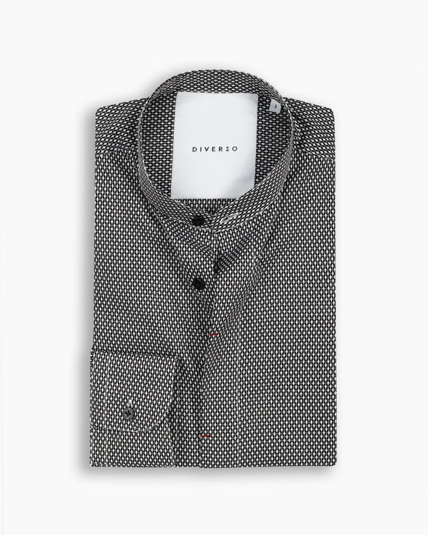 Black Geometric Lock-Stitch Guru Shirt