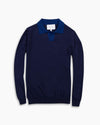 Navy Contrast Knitted Long Sleeve Polo