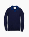 Navy Contrast Knitted LS Polo