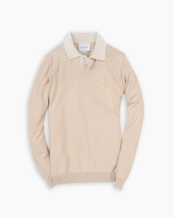Ecru Contrast Knitted Long Sleeve Polo
