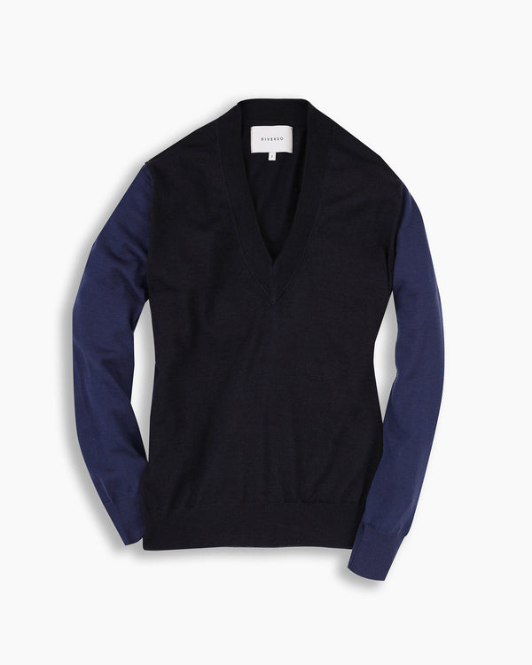 Navy Contrast Deep V Knit