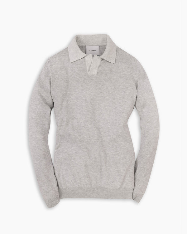 Grey Contrast Knitted LS Polo
