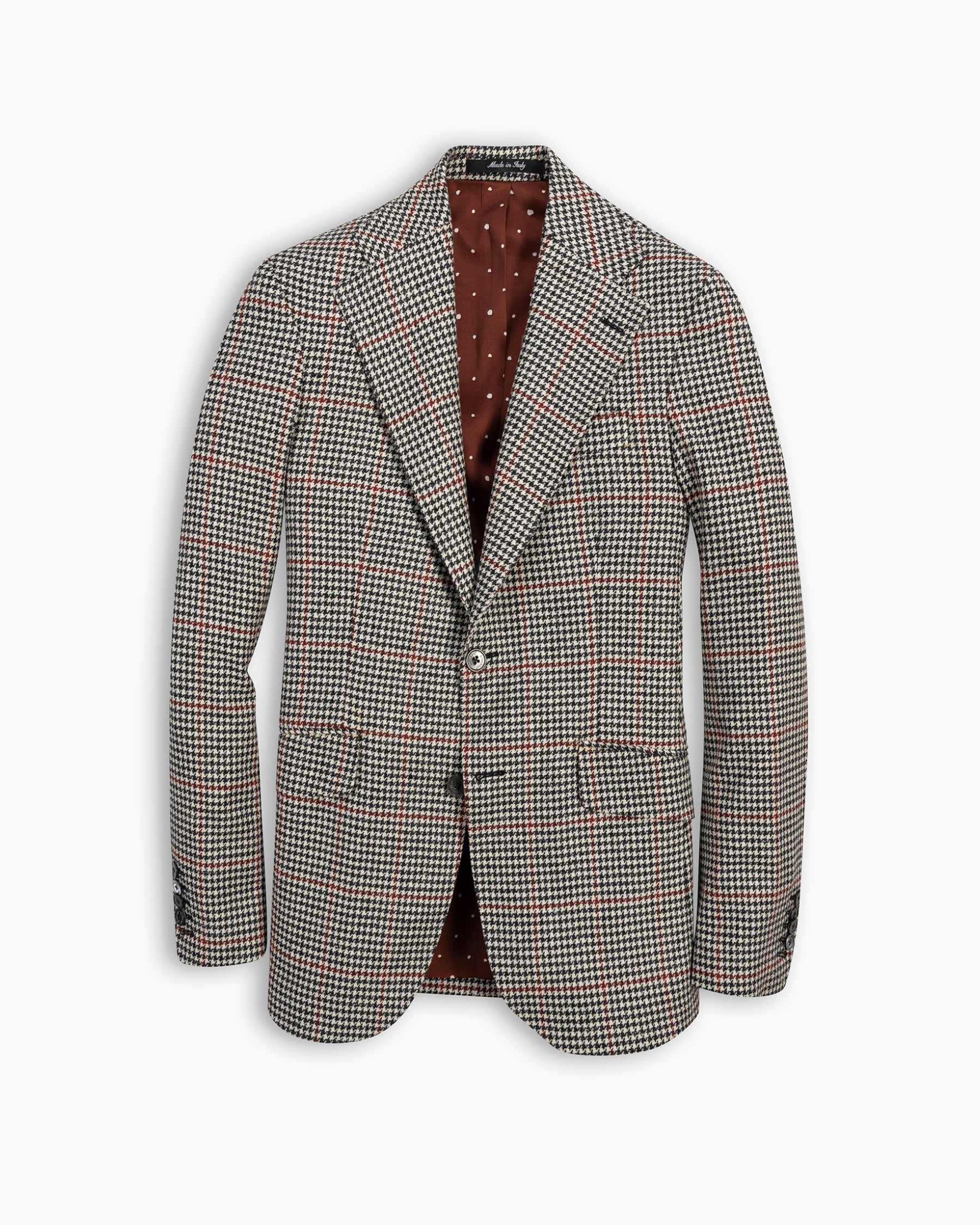 Blazer Isaia Napoli - Laine/cachemire, Taille 38R, Motif Petits Carreaux Rouge/grise, Neuf Avec étiquettes