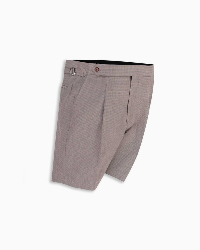 Burgundy Micro-Check Seersucker Pleated Shorts