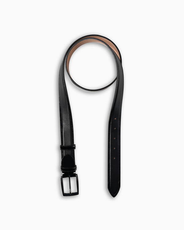 Black & Patent Edge Trim Calf Leather Belt