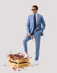 Cornflower Wool, Silk & Linen Pleated Pant