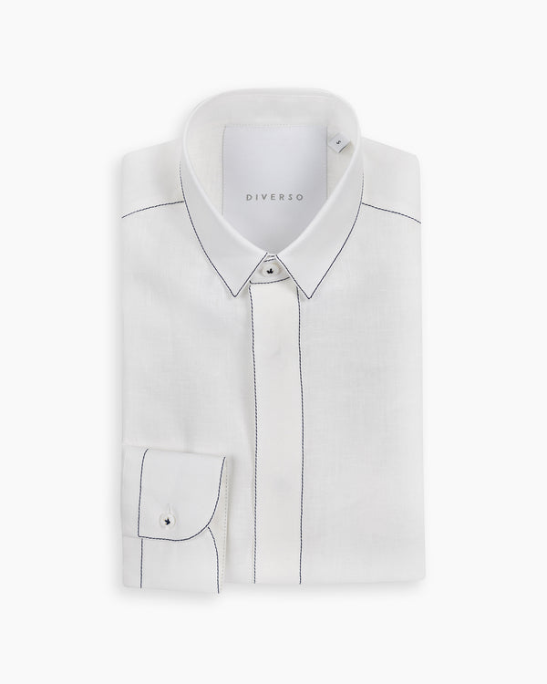 White Silk-Stitch Linen Shirt
