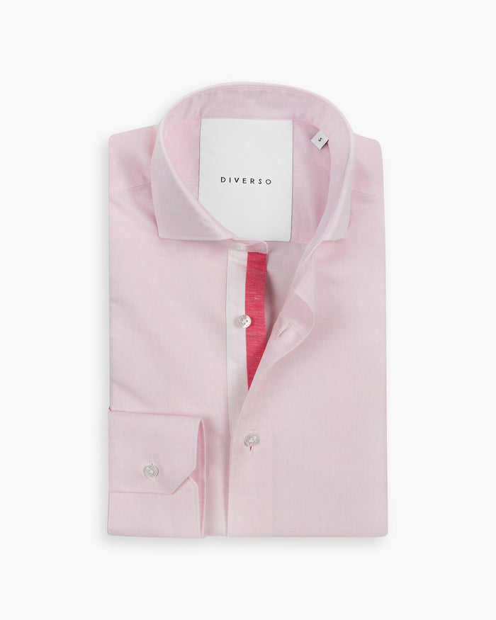 Pale Pink Cotton-Linen Twin Trim Shirt