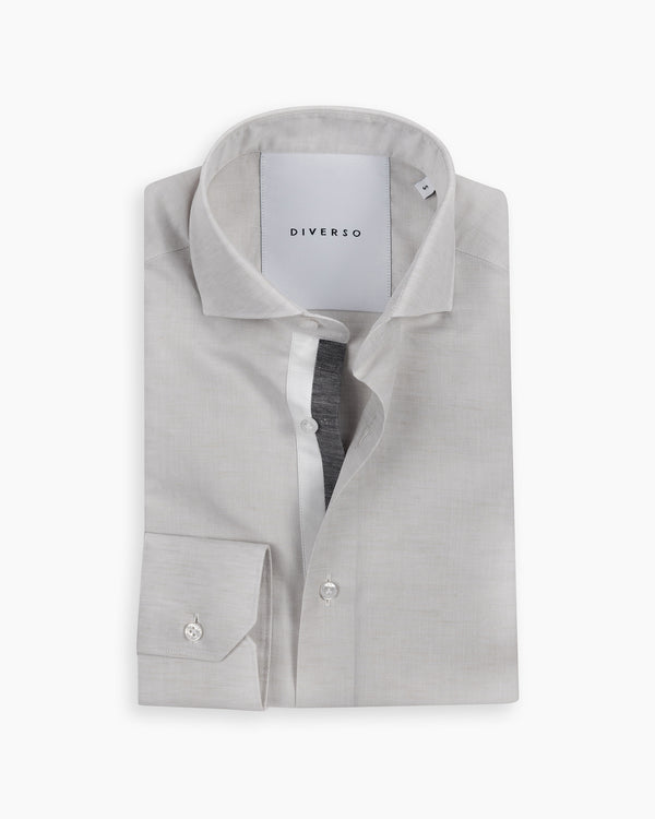 Pearl Grey Cotton-Linen Twin Trim Shirt