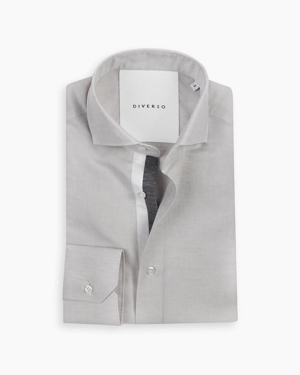 Pearl Grey Cotton-Linen Twin Trim Shirt