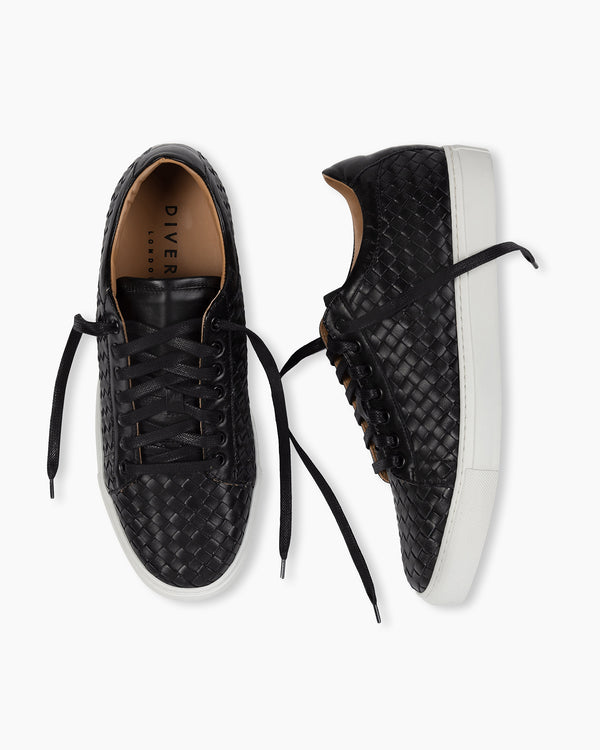 Black on White Hand Woven Sneakers