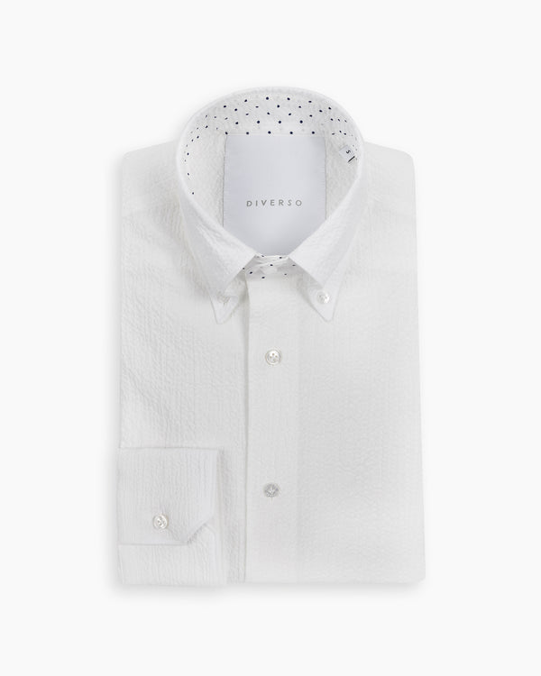 White Crushed Seersucker Button Down Shirt