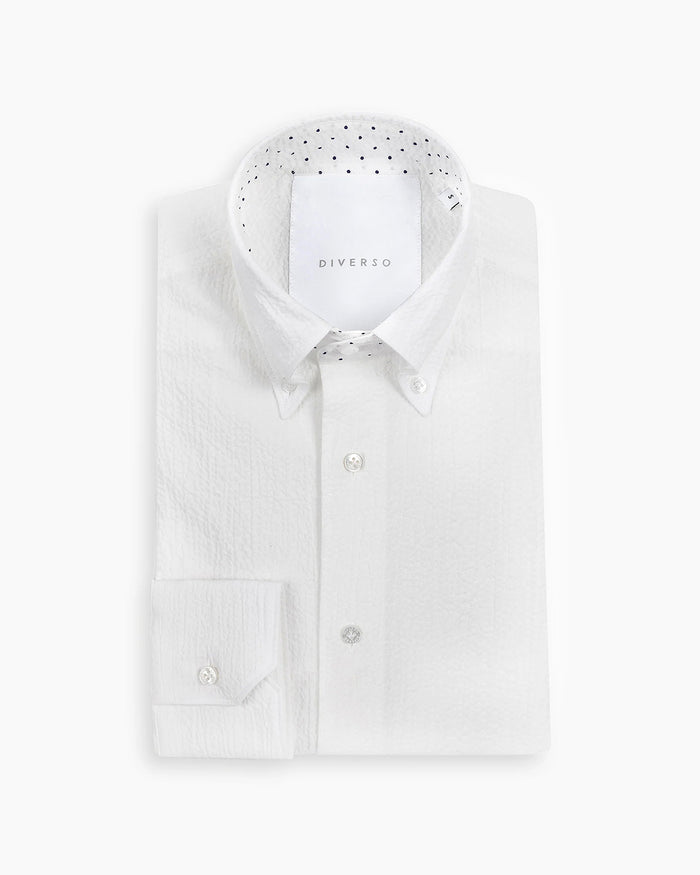 White Crushed Seersucker Button Down Shirt