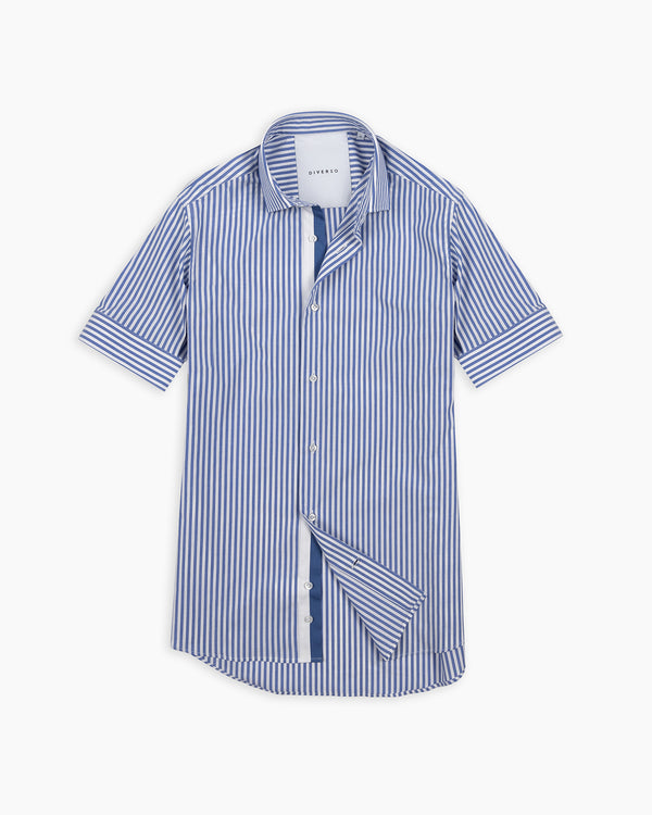 Blue Stripe Twin-Trim Short Sleeve Shirt