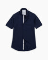 Navy Crushed Seersucker Twin-Trim Short Sleeve Shirt