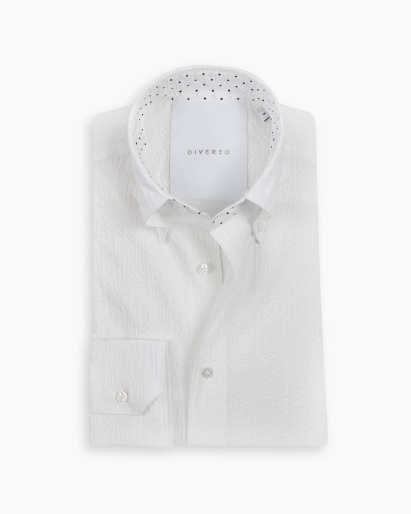 White Crushed Seersucker Button Down Shirt