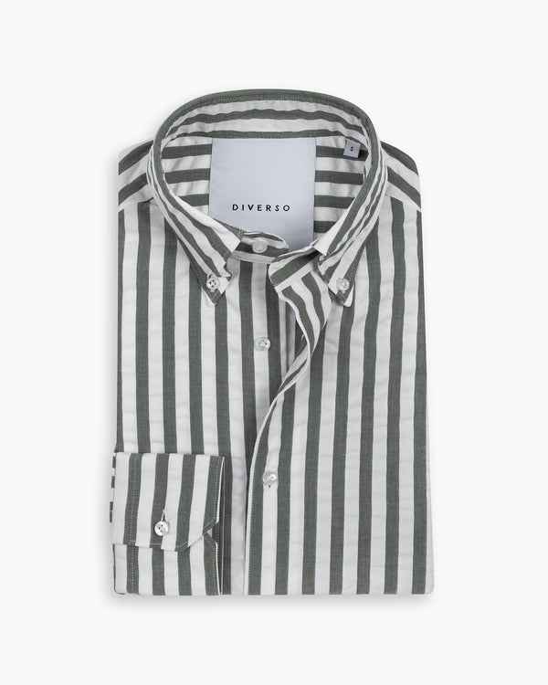 Olive Stripe Seersucker Button Down Shirt