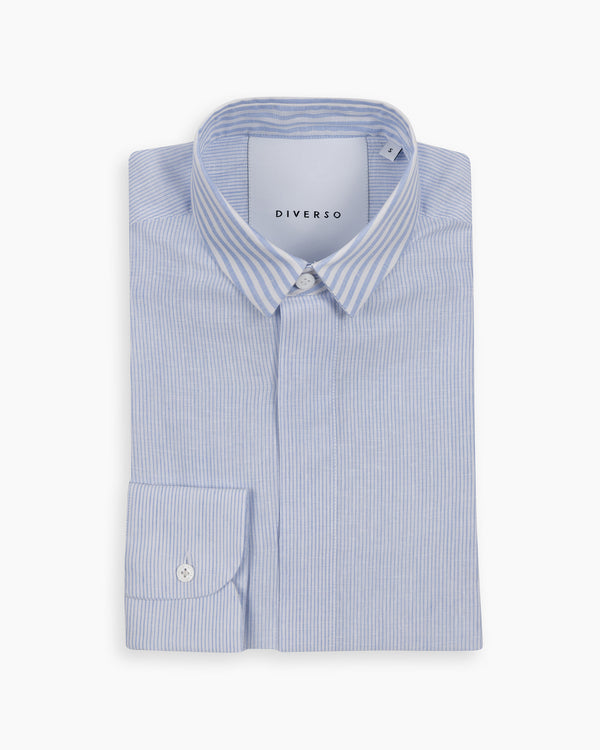 Sky Stripe Cotton-Linen Contrast Shirt