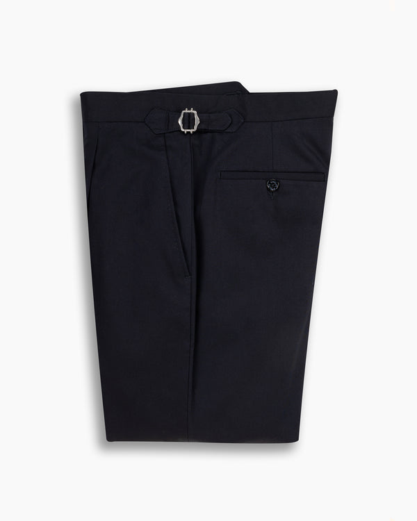 Navy Cotton Pleated Pant