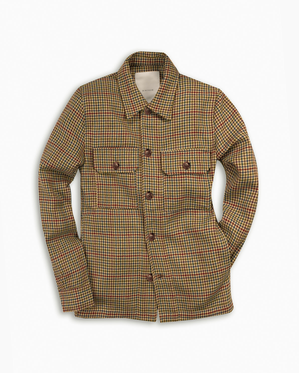Ecru &amp; Brown Glencheck Wool Overshirt