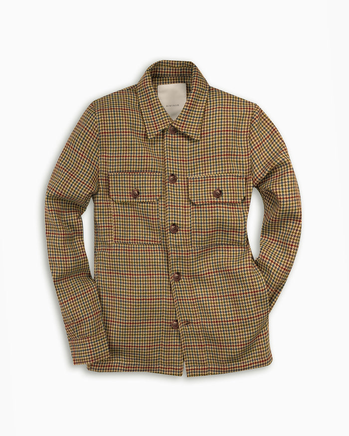 Ecru & Brown Glencheck Wool Overshirt