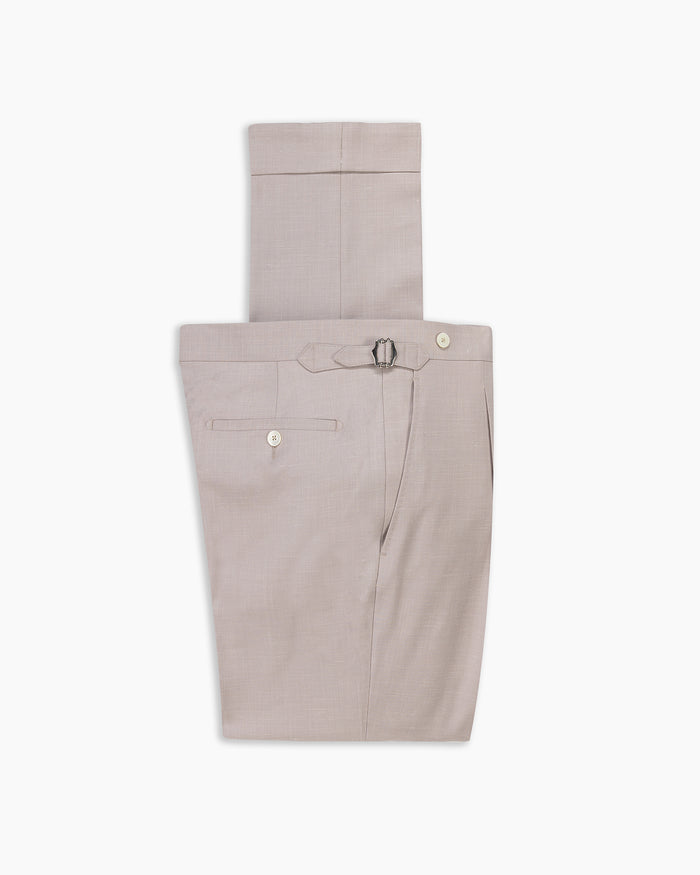 Eggshell Wool, Silk & Linen Pleated Pant