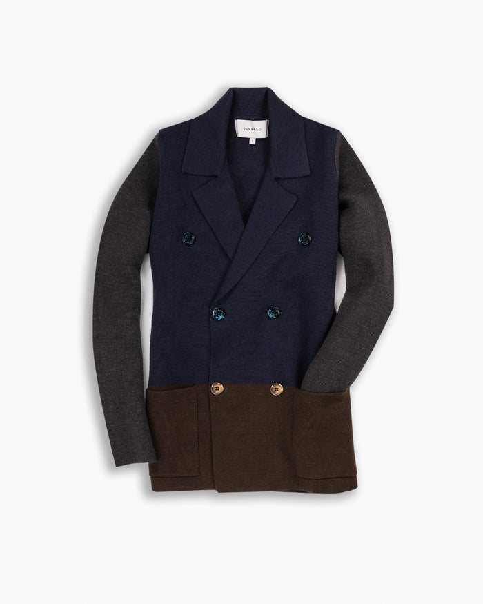 Dark Patchwork Knitted Merino Blazer