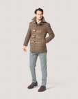 Ecru & Burgundy Check Wool Toggle Peacoat