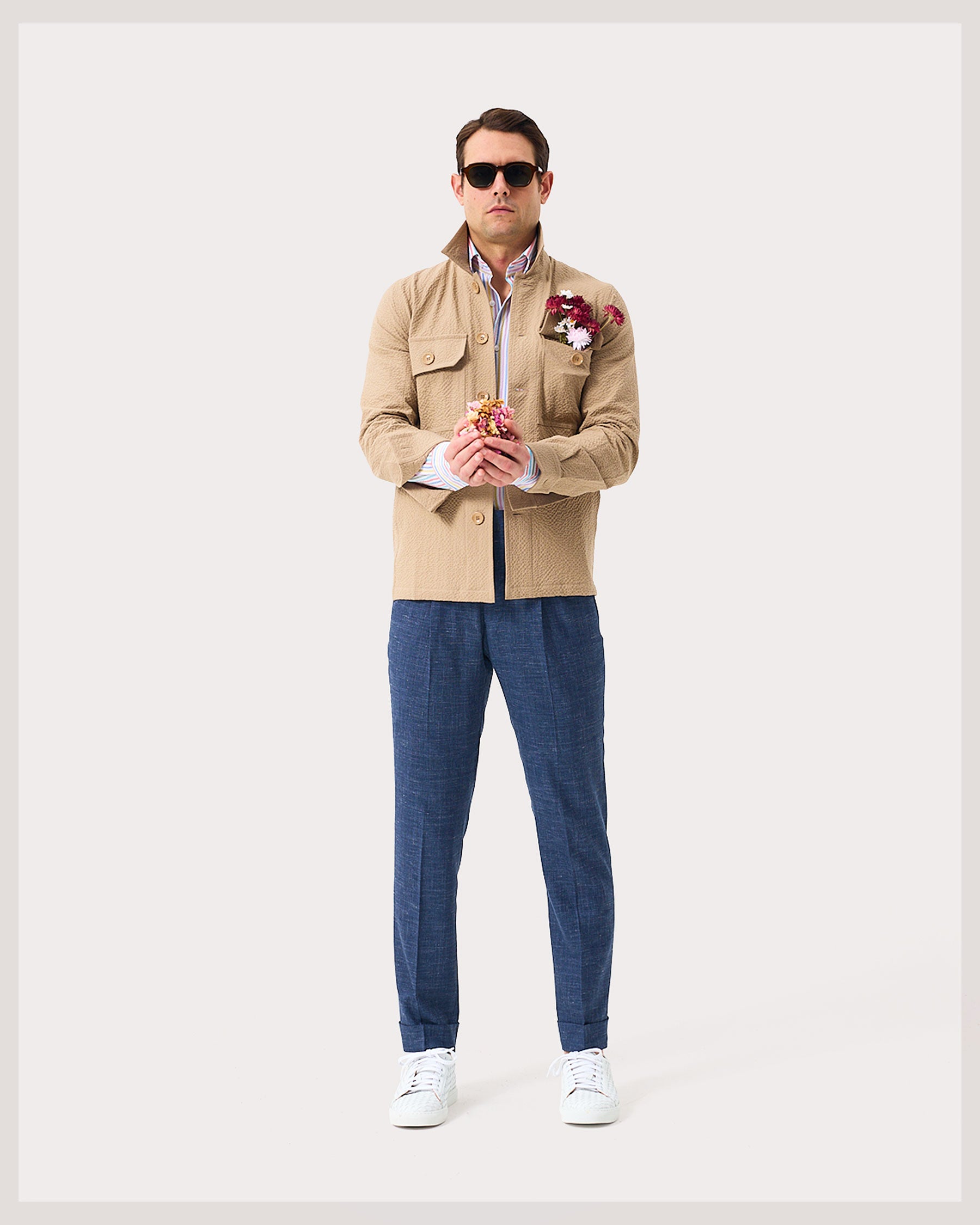 Tan Seersucker Overshirt