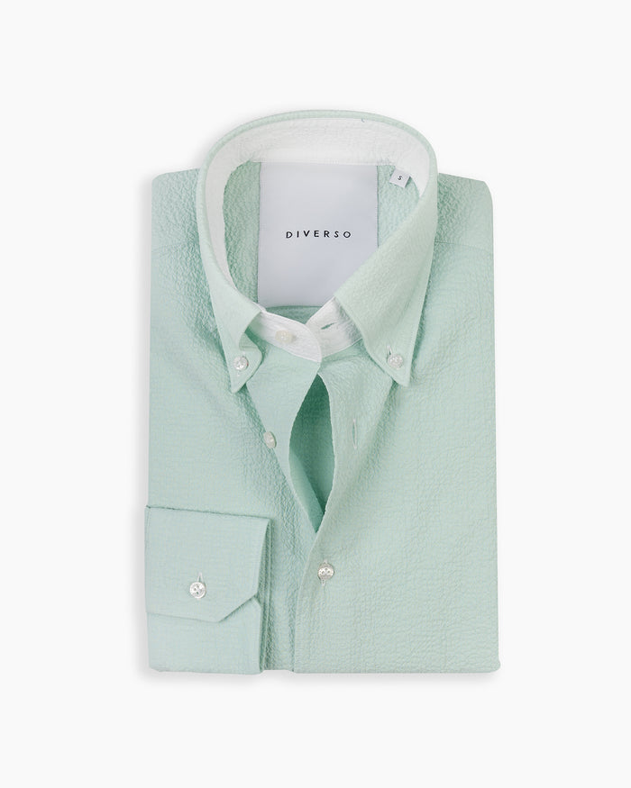 Mint Crushed Seersucker Button Down Shirt