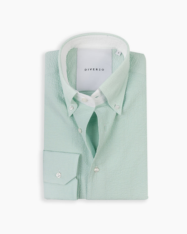 Mint Crushed Seersucker Button Down Shirt