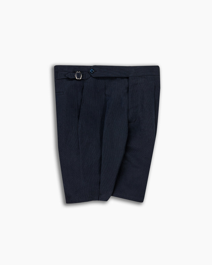 Navy Seersucker Pleated Shorts