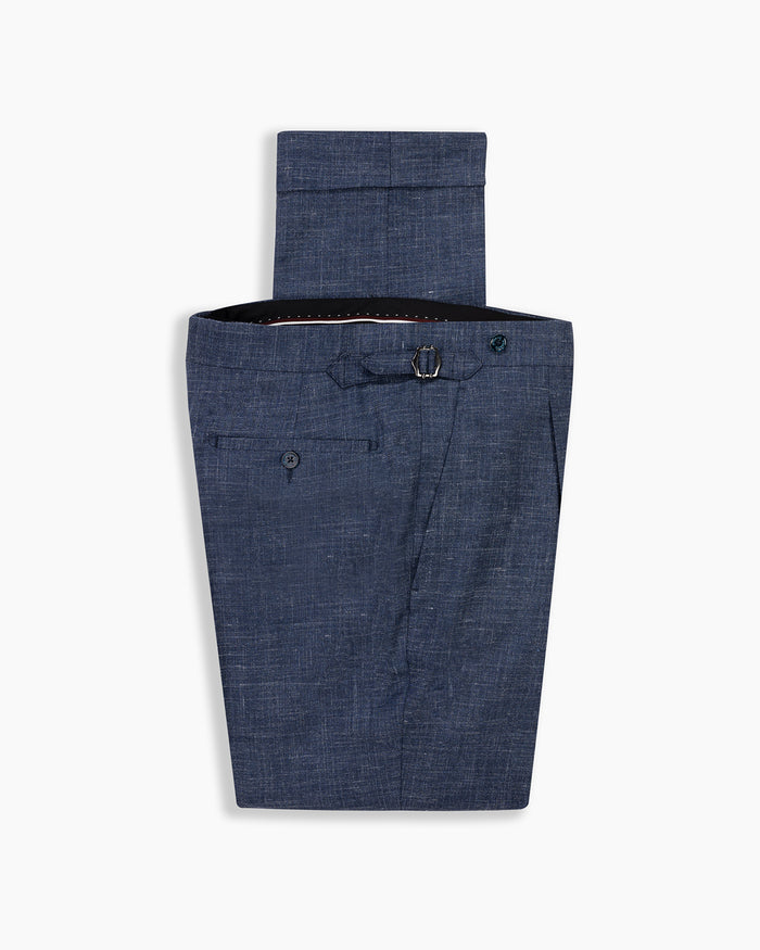 Navy Wool, Silk & Linen Pleated Pant