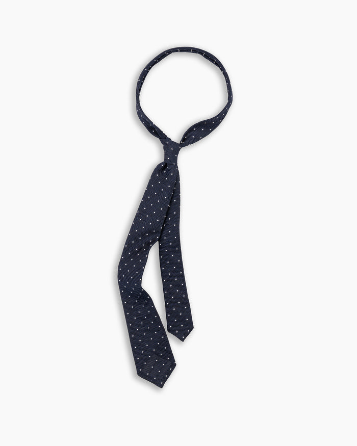 Navy Polka Grenadine Silk Tie