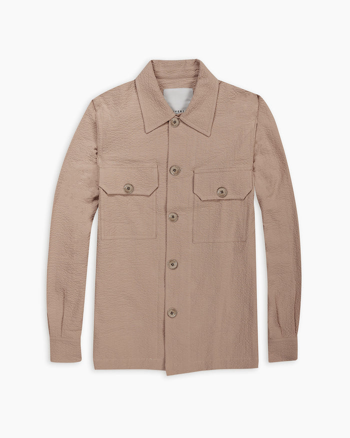 Tan Seersucker Overshirt