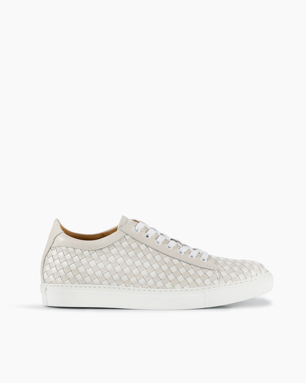 Off White & White Hand Woven Sneakers
