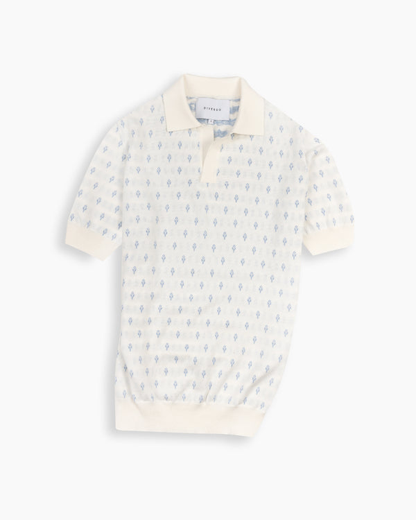 Off White Floral Knitted Polo