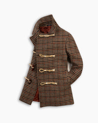 Ecru &amp; Burgundy Check Wool Toggle Peacoat