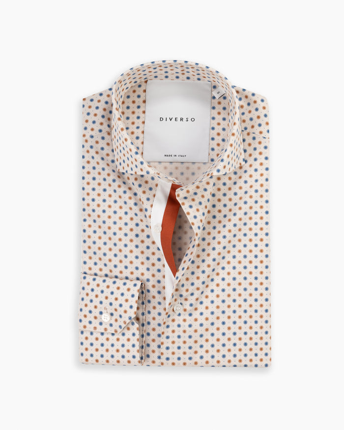 Eggshell Geometric Print Twin Trim Shirt